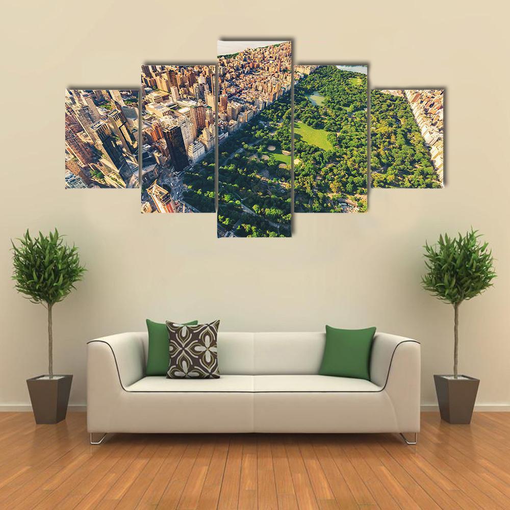 View Of Manhattan Canvas Wall Art-5 Star-Gallery Wrap-62" x 32"-Tiaracle