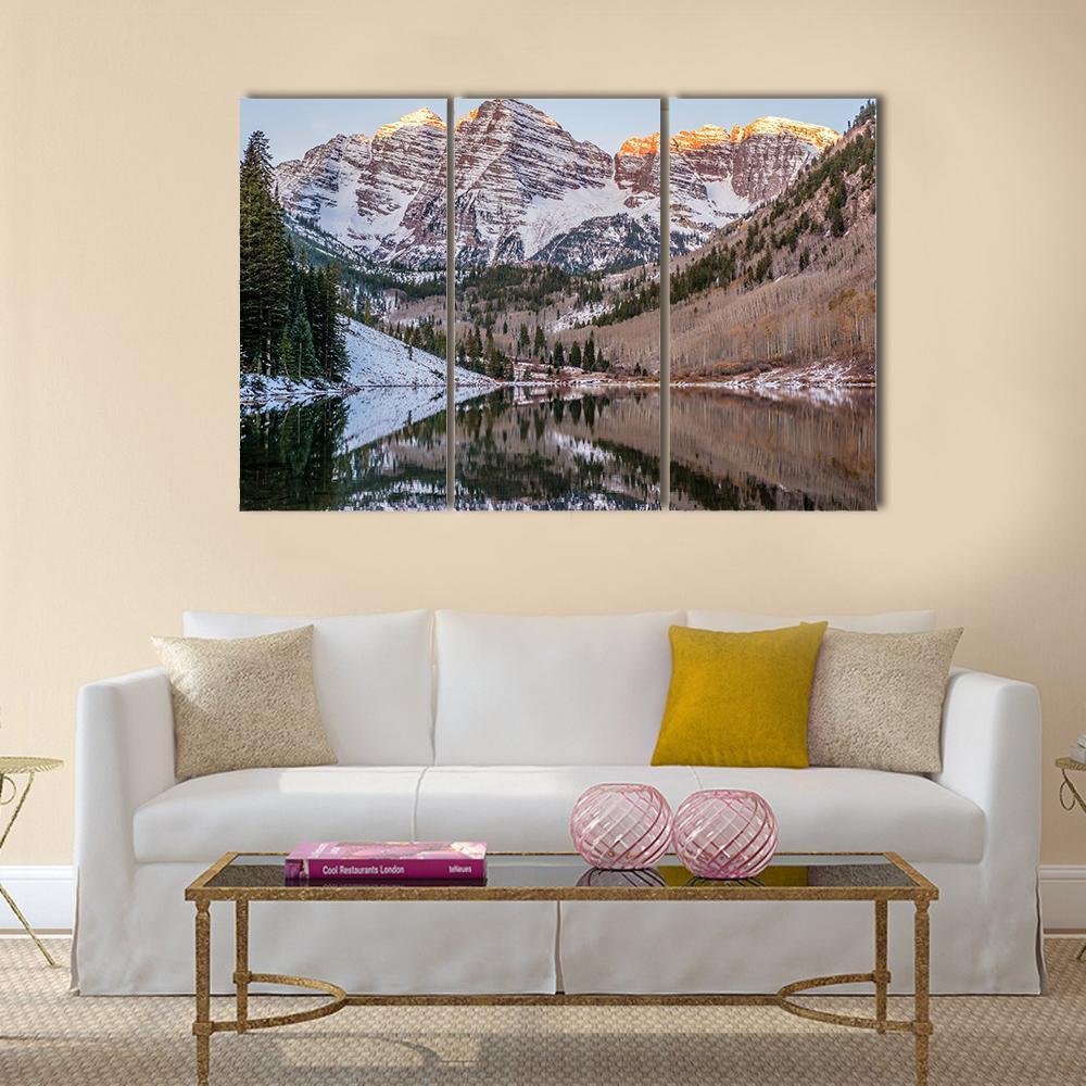 View Of Maroon Bells And Maroon Lake Canvas Wall Art-3 Horizontal-Gallery Wrap-37" x 24"-Tiaracle