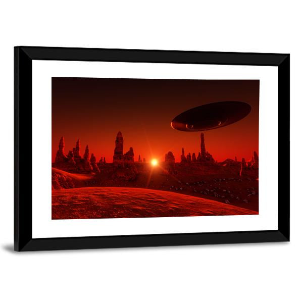View Of Mars And Spaceship At Sunset Canvas Wall Art-5 Horizontal-Gallery Wrap-22" x 12"-Tiaracle