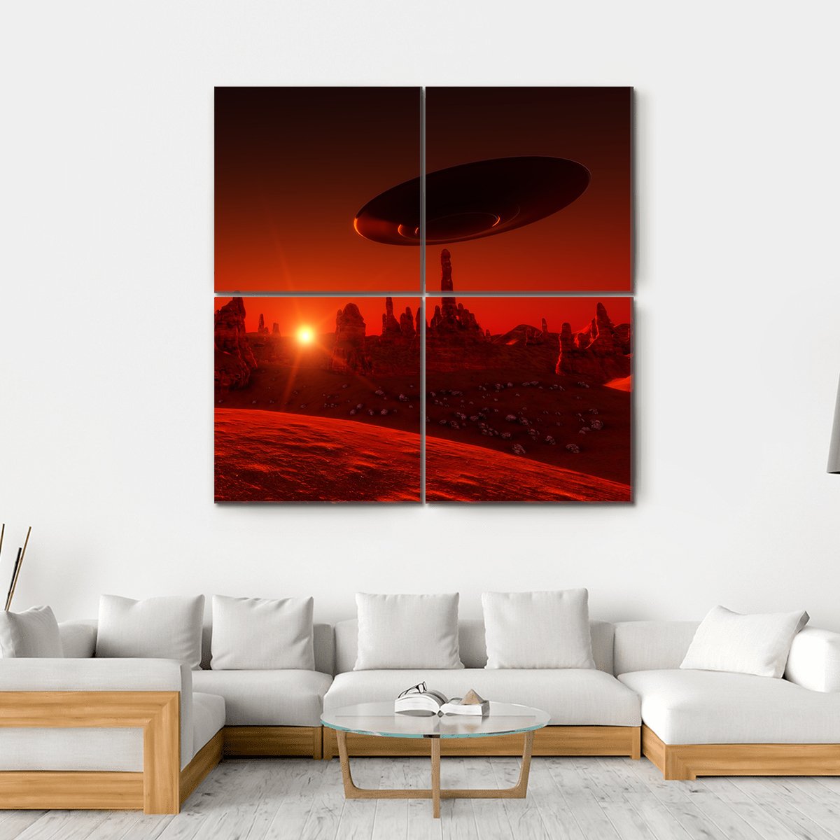 View Of Mars And Spaceship At Sunset Canvas Wall Art-4 Square-Gallery Wrap-17" x 17"-Tiaracle