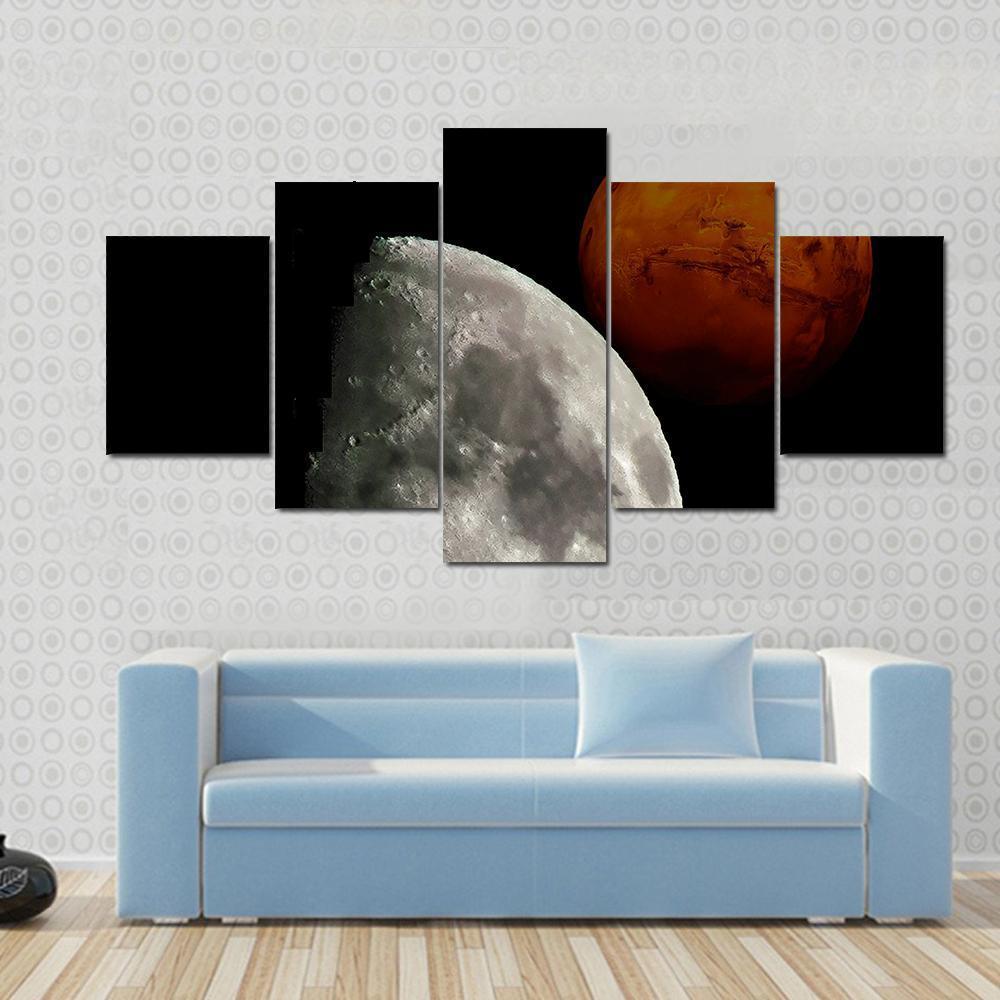 View Of Mars From Moon Canvas Wall Art-5 Star-Gallery Wrap-62" x 32"-Tiaracle