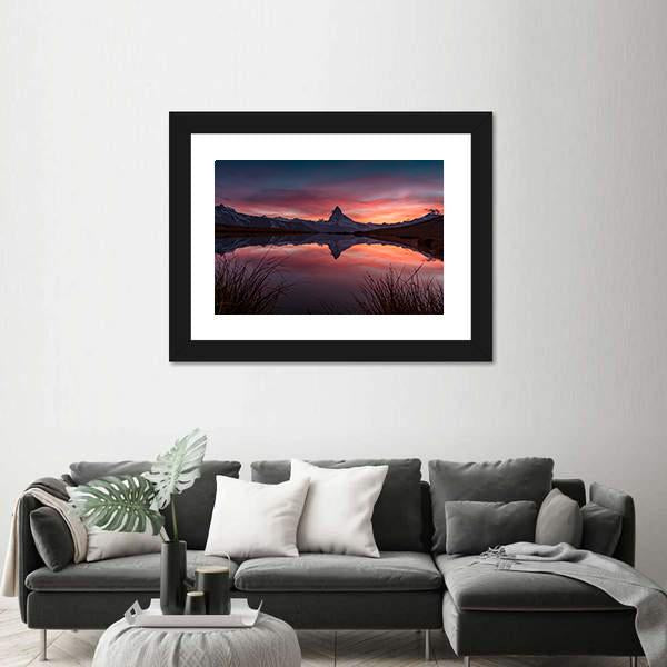 View Of Matterhorn With Reflection In Stelli Lake Canvas Wall Art-3 Horizontal-Gallery Wrap-25" x 16"-Tiaracle