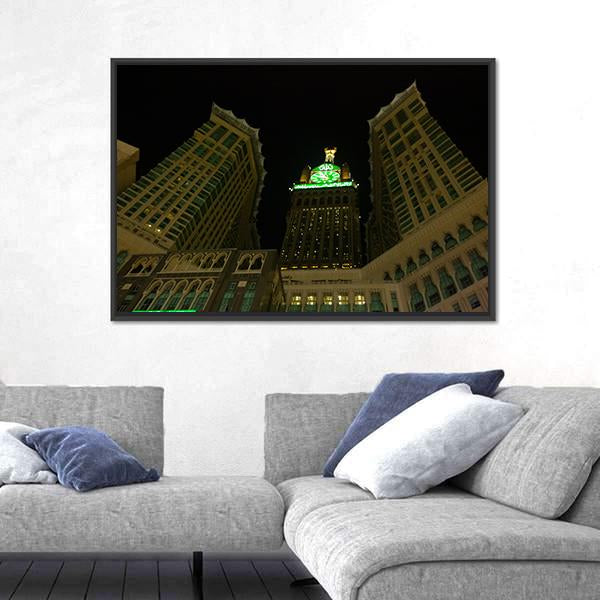 View Of Mecca Clock Tower At Night Canvas Wall Art-5 Horizontal-Gallery Wrap-22" x 12"-Tiaracle
