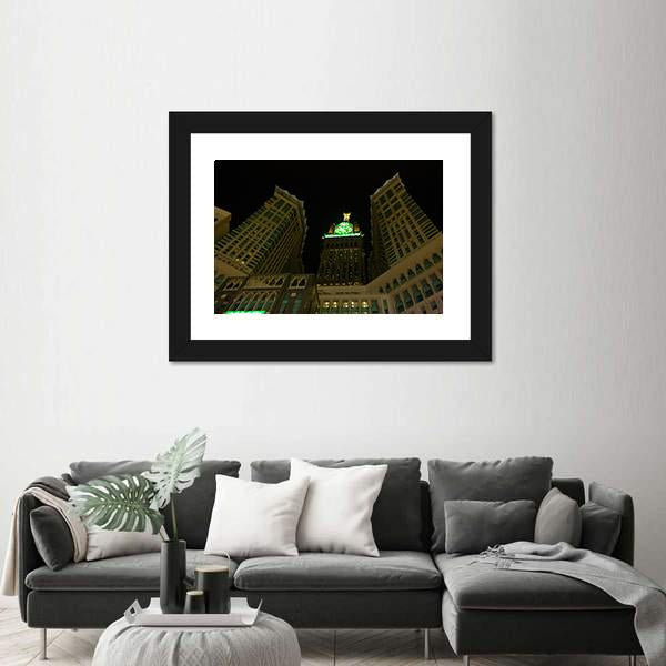 View Of Mecca Clock Tower At Night Canvas Wall Art-5 Horizontal-Gallery Wrap-22" x 12"-Tiaracle