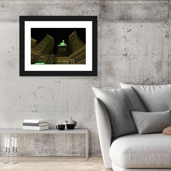 View Of Mecca Clock Tower At Night Canvas Wall Art-5 Horizontal-Gallery Wrap-22" x 12"-Tiaracle