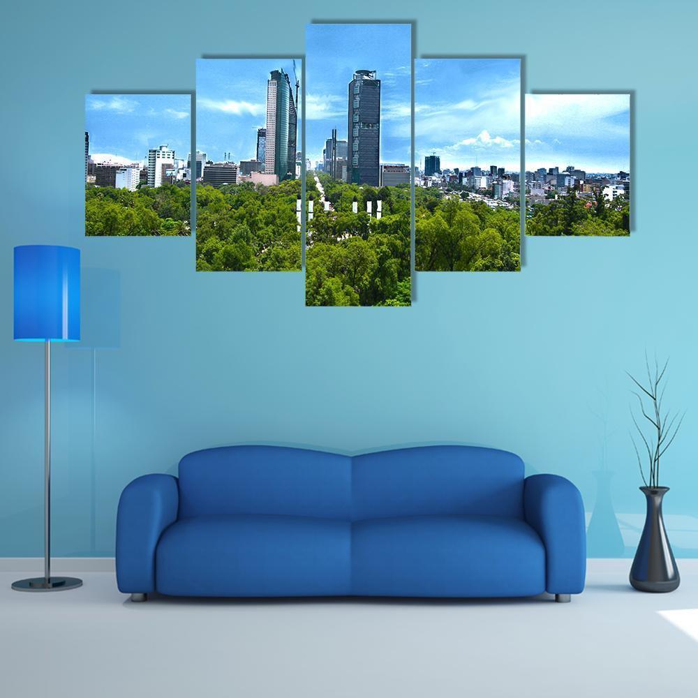 View Of Mexico City Canvas Wall Art-5 Star-Gallery Wrap-62" x 32"-Tiaracle