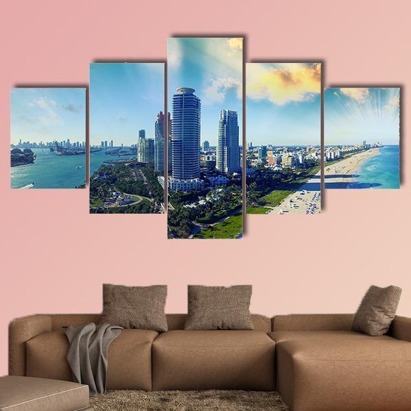 View Of Miami Beach Canvas Wall Art-5 Star-Gallery Wrap-62" x 32"-Tiaracle