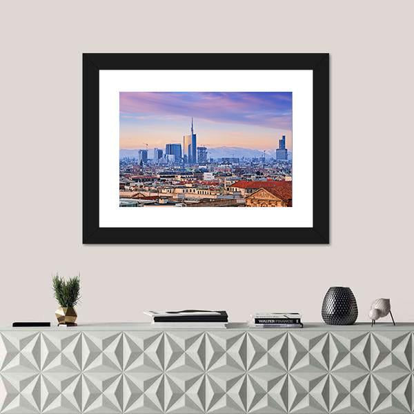 View Of Milans Business District Canvas Wall Art-1 Piece-Framed Print-20" x 16"-Tiaracle