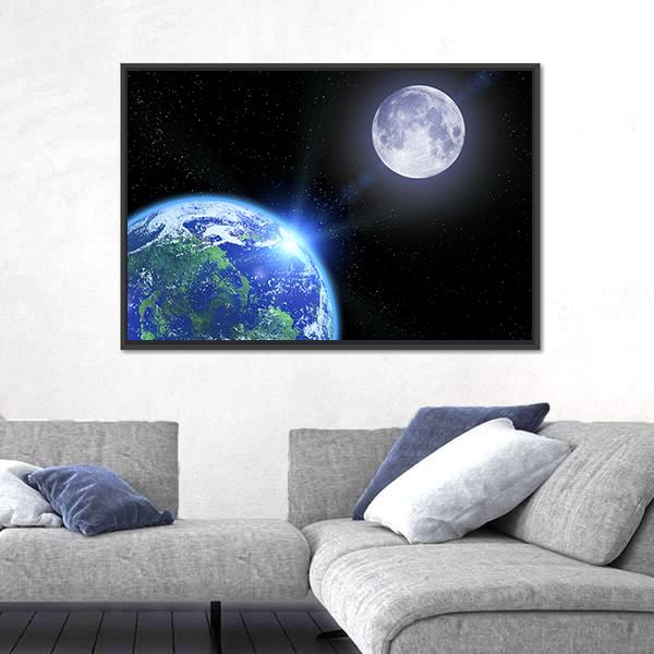 View Of Moon And Earth Canvas Wall Art-5 Horizontal-Gallery Wrap-22" x 12"-Tiaracle