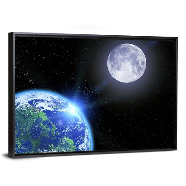 View Of Moon And Earth Canvas Wall Art-5 Horizontal-Gallery Wrap-22" x 12"-Tiaracle