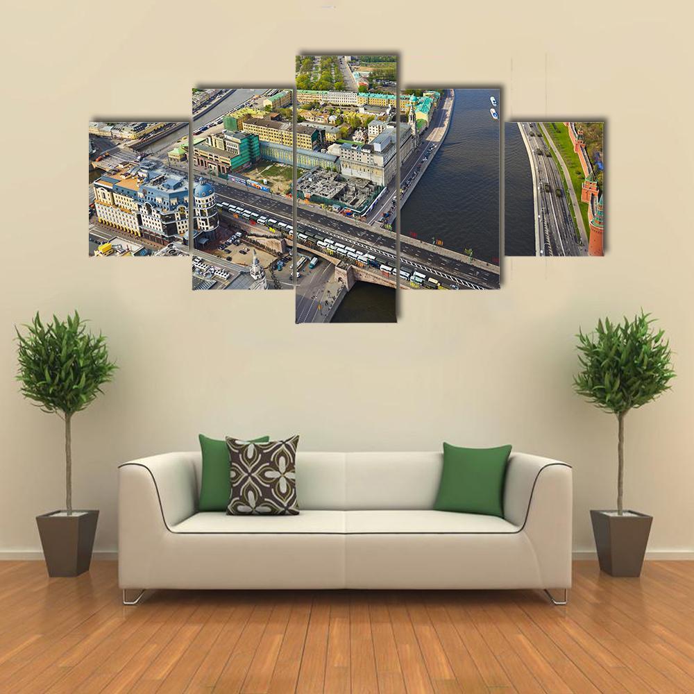Moscow Aerial View Canvas Wall Art-5 Star-Gallery Wrap-62" x 32"-Tiaracle