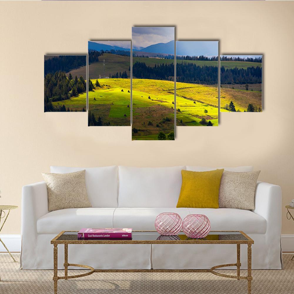 View Of Mountainous Rural Area Canvas Wall Art-5 Star-Gallery Wrap-62" x 32"-Tiaracle