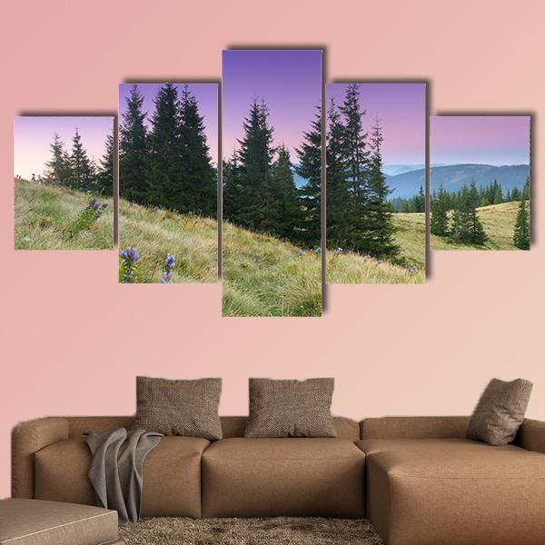View Of Mountains Landscape Canvas Wall Art-5 Star-Gallery Wrap-62" x 32"-Tiaracle