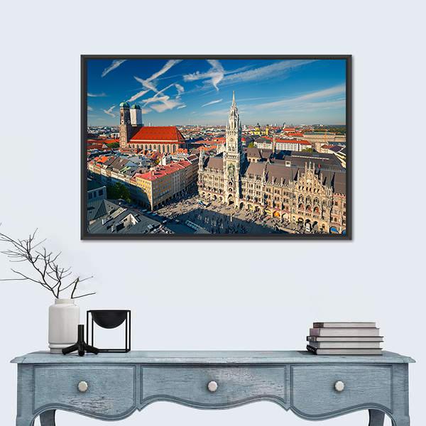 View Of Munchen Marienplatz Canvas Wall Art-1 Piece-Floating Frame-24" x 16"-Tiaracle