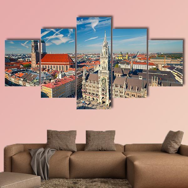 View Of Munchen Marienplatz Canvas Wall Art-5 Star-Gallery Wrap-62" x 32"-Tiaracle