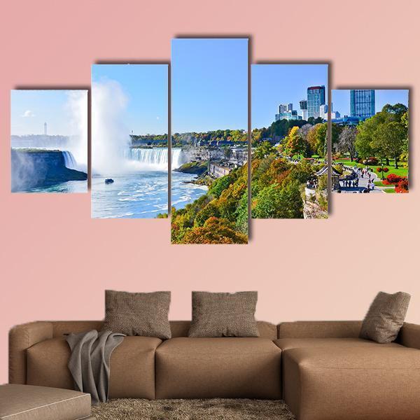 View Of Niagara Falls In Autumn Canvas Wall Art-5 Star-Gallery Wrap-62" x 32"-Tiaracle