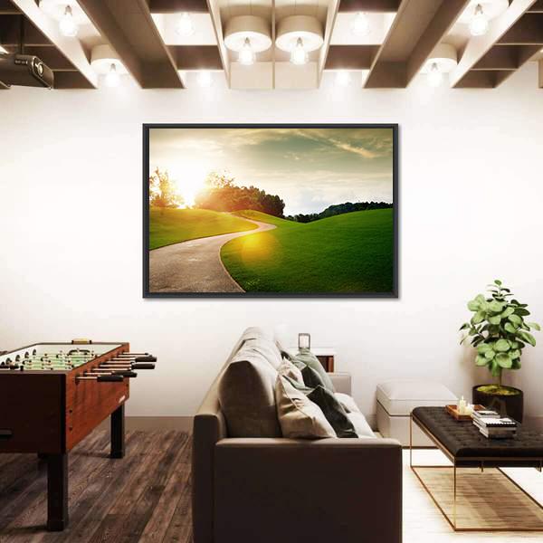 View Of Nice Green Hill And Path During Sunset Canvas Wall Art-3 Horizontal-Gallery Wrap-25" x 16"-Tiaracle