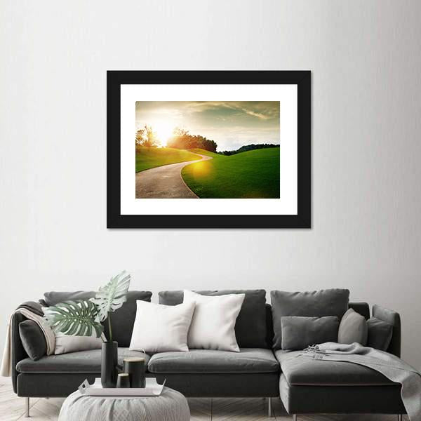 View Of Nice Green Hill And Path During Sunset Canvas Wall Art-3 Horizontal-Gallery Wrap-25" x 16"-Tiaracle