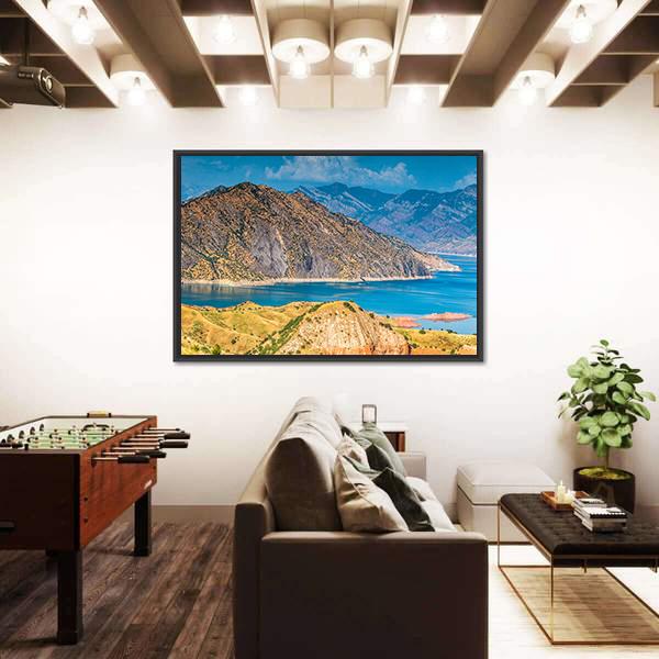 View Of Nurek Reservoir In Tajikistan Canvas Wall Art-3 Horizontal-Gallery Wrap-25" x 16"-Tiaracle