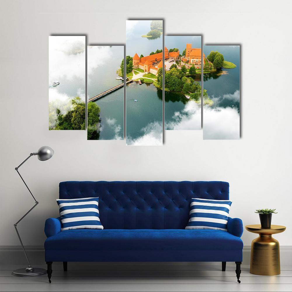 View Of Old Castle Trakai Canvas Wall Art-5 Pop-Gallery Wrap-47" x 32"-Tiaracle