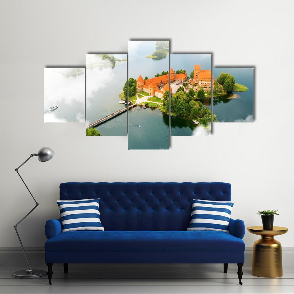 View Of Old Castle Trakai Canvas Wall Art-5 Star-Gallery Wrap-62" x 32"-Tiaracle