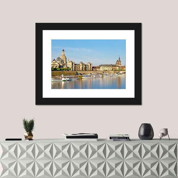 View Of Old Dresden Over The River Elbe Canvas Wall Art-1 Piece-Framed Print-20" x 16"-Tiaracle