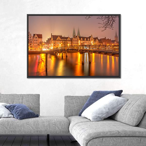 View Of Old Town Pier Architecture In Lubeck Canvas Wall Art-3 Horizontal-Gallery Wrap-25" x 16"-Tiaracle