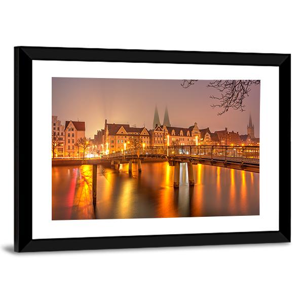 View Of Old Town Pier Architecture In Lubeck Canvas Wall Art-3 Horizontal-Gallery Wrap-25" x 16"-Tiaracle