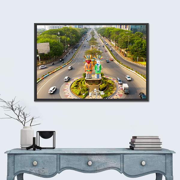 View Of Ondel-Ondel Monument Canvas Wall Art-1 Piece-Floating Frame-24" x 16"-Tiaracle