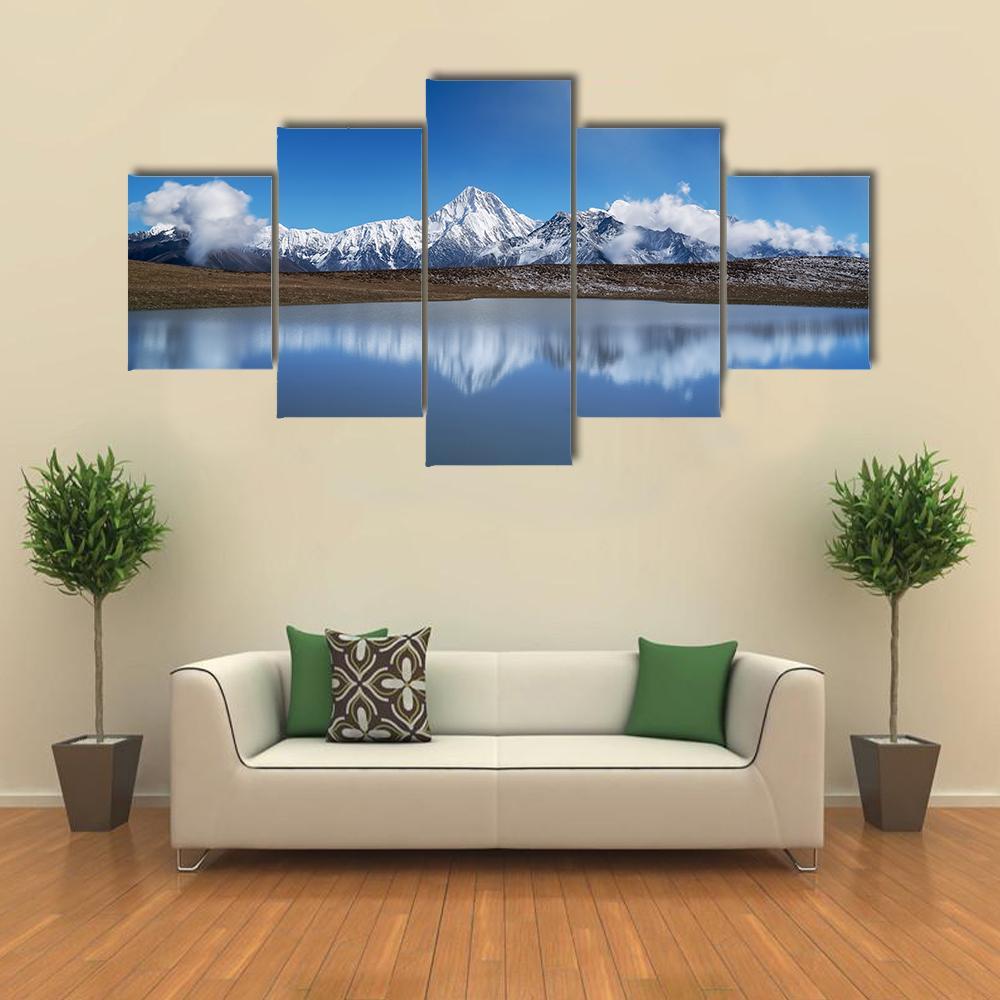 View Of Plateau Lakes And Snow Mountains Canvas Wall Art-5 Star-Gallery Wrap-62" x 32"-Tiaracle