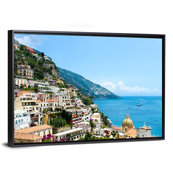 View Of Positano Town On The Amalfi Coast Canvas Wall Art-3 Horizontal-Gallery Wrap-25" x 16"-Tiaracle