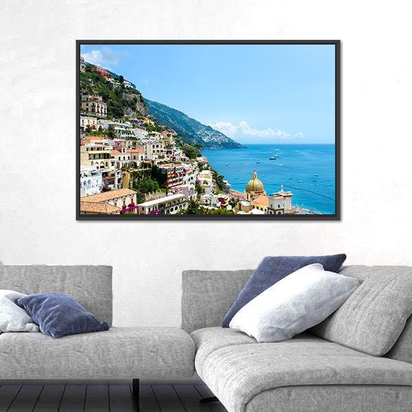 View Of Positano Town On The Amalfi Coast Canvas Wall Art-3 Horizontal-Gallery Wrap-25" x 16"-Tiaracle