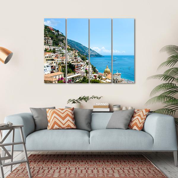 View Of Positano Town On The Amalfi Coast Canvas Wall Art-4 Horizontal-Gallery Wrap-34" x 24"-Tiaracle