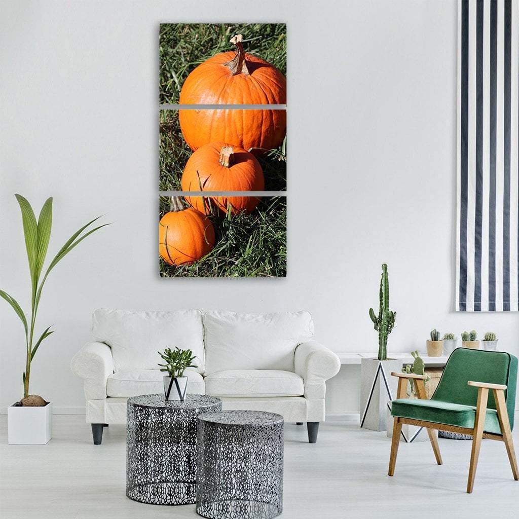 View Of Pumpkins Vertical Canvas Wall Art-3 Vertical-Gallery Wrap-12" x 25"-Tiaracle