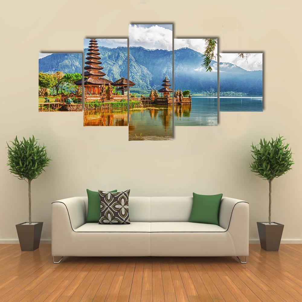 View Of Pura Ulun Danu Temple On A Lake Canvas Wall Art-5 Star-Gallery Wrap-62" x 32"-Tiaracle