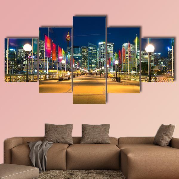 View Of Pyrmont Bay In Darling Harbour Canvas Wall Art-5 Star-Gallery Wrap-62" x 32"-Tiaracle