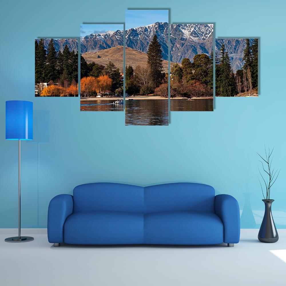 View Of Queenstown And Mt Remarkables With Lake Wakatipu Canvas Wall Art-5 Star-Gallery Wrap-62" x 32"-Tiaracle