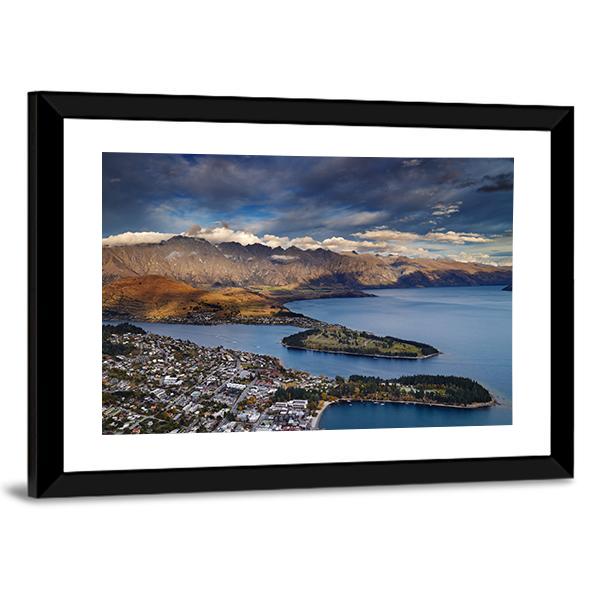 View Of Queenstown And Wakatipu Lake Panoramic Canvas Wall Art-1 Piece-36" x 12"-Tiaracle