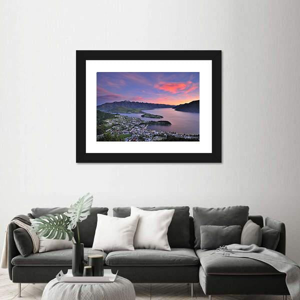 View Of Queenstown At Dusk Panoramic Canvas Wall Art-1 Piece-36" x 12"-Tiaracle