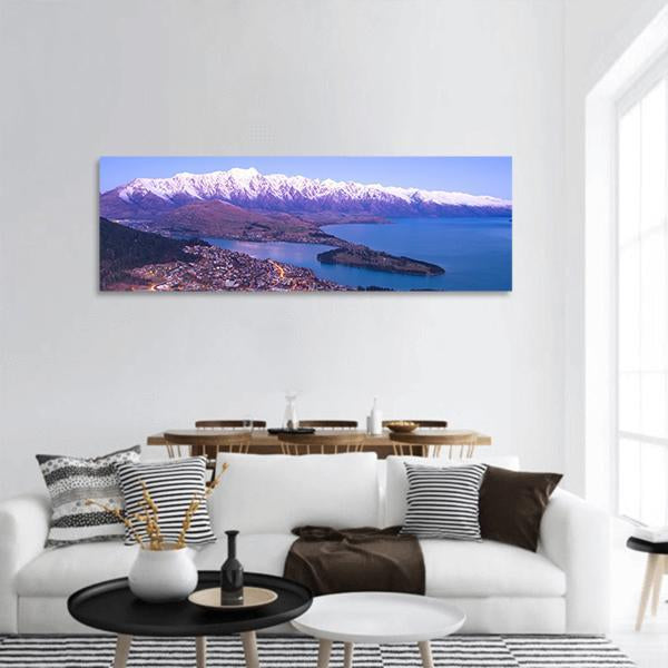 Lake With Queenstown Panoramic Canvas Wall Art-1 Piece-36" x 12"-Tiaracle