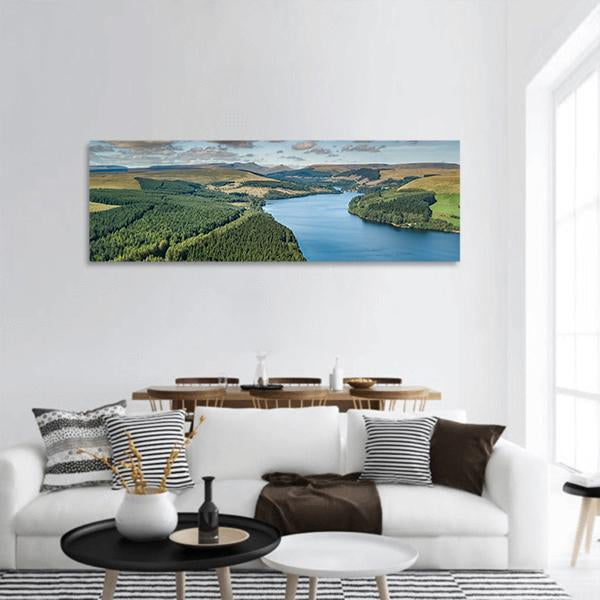 View Of Reservoir In Mountainous Area Of UK Panoramic Canvas Wall Art-1 Piece-36" x 12"-Tiaracle
