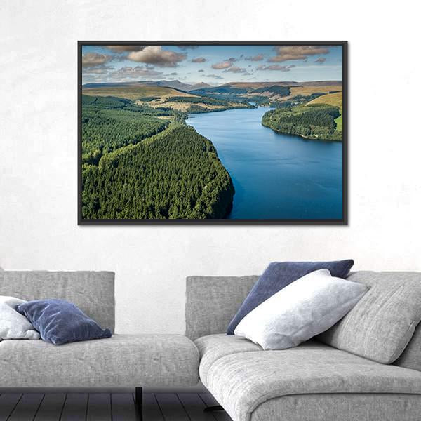 View Of Reservoir In Mountainous Area Of UK Panoramic Canvas Wall Art-1 Piece-36" x 12"-Tiaracle