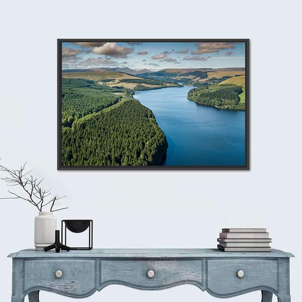 View Of Reservoir In Mountainous Area Of UK Panoramic Canvas Wall Art-1 Piece-36" x 12"-Tiaracle
