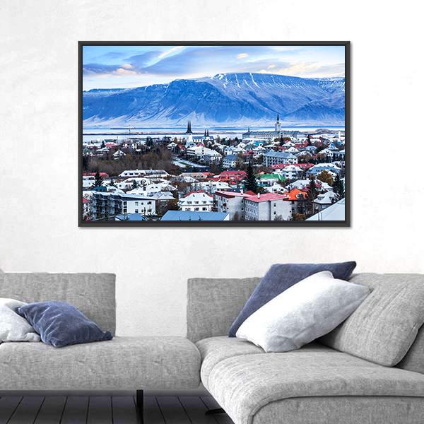View Of Reykjavik City InIceland Canvas Wall Art-3 Horizontal-Gallery Wrap-25" x 16"-Tiaracle