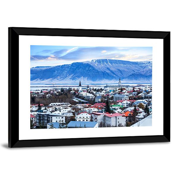View Of Reykjavik City InIceland Canvas Wall Art-3 Horizontal-Gallery Wrap-25" x 16"-Tiaracle