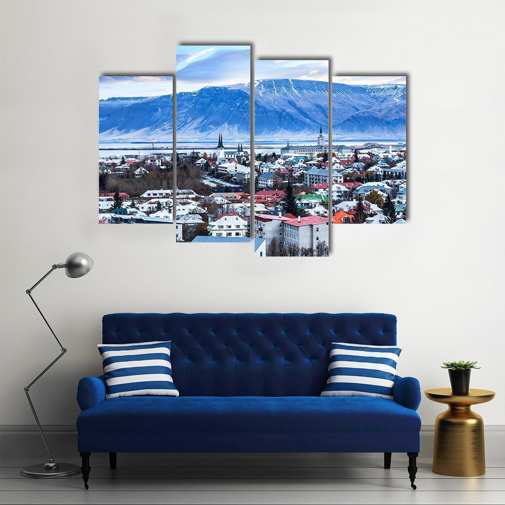 View Of Reykjavik City InIceland Canvas Wall Art-4 Pop-Gallery Wrap-50" x 32"-Tiaracle