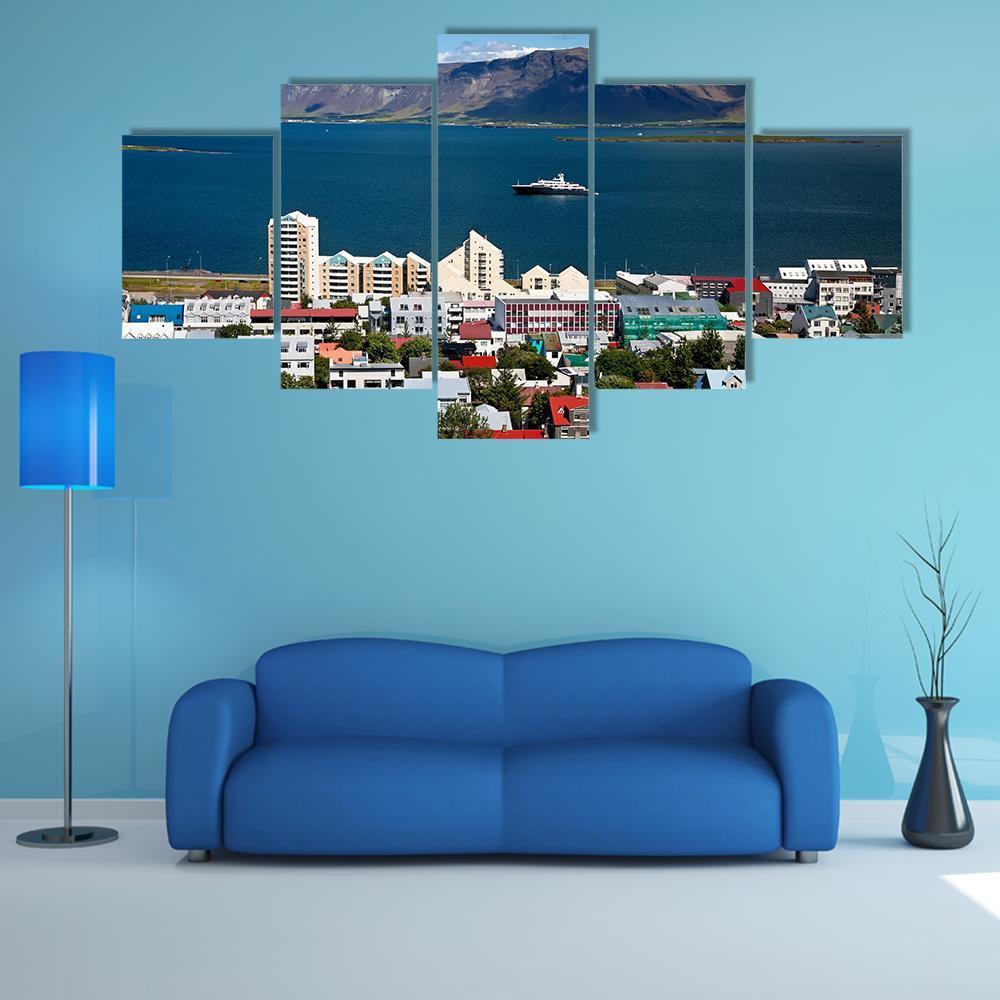 View Of Reykjavik City Canvas Wall Art-5 Star-Gallery Wrap-62" x 32"-Tiaracle