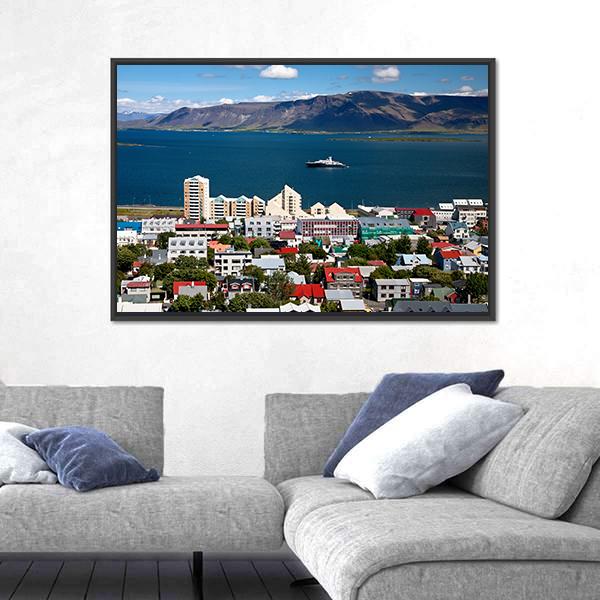 view of Reykjavik In Iceland Canvas Wall Art-3 Horizontal-Gallery Wrap-25" x 16"-Tiaracle