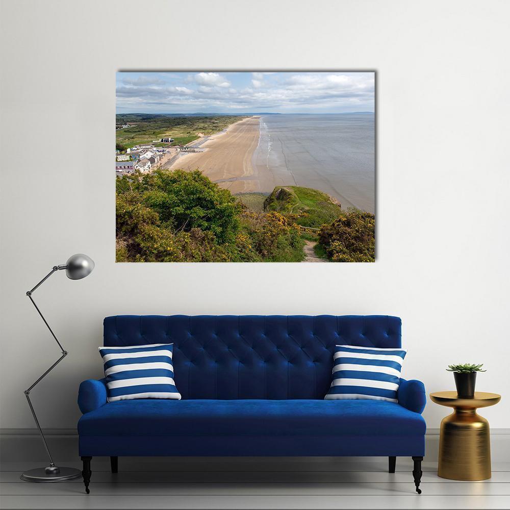 View Of Rhossili Bay Beach Canvas Wall Art-1 Piece-Gallery Wrap-36" x 24"-Tiaracle