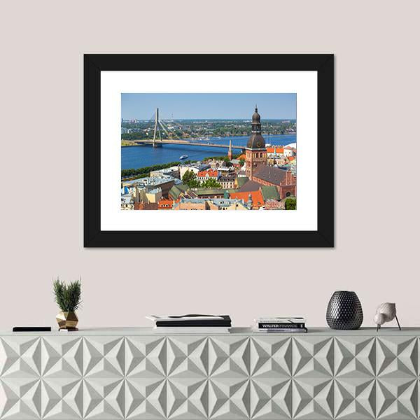 View Of Riga In Latvia Canvas Wall Art-1 Piece-Framed Print-20" x 16"-Tiaracle